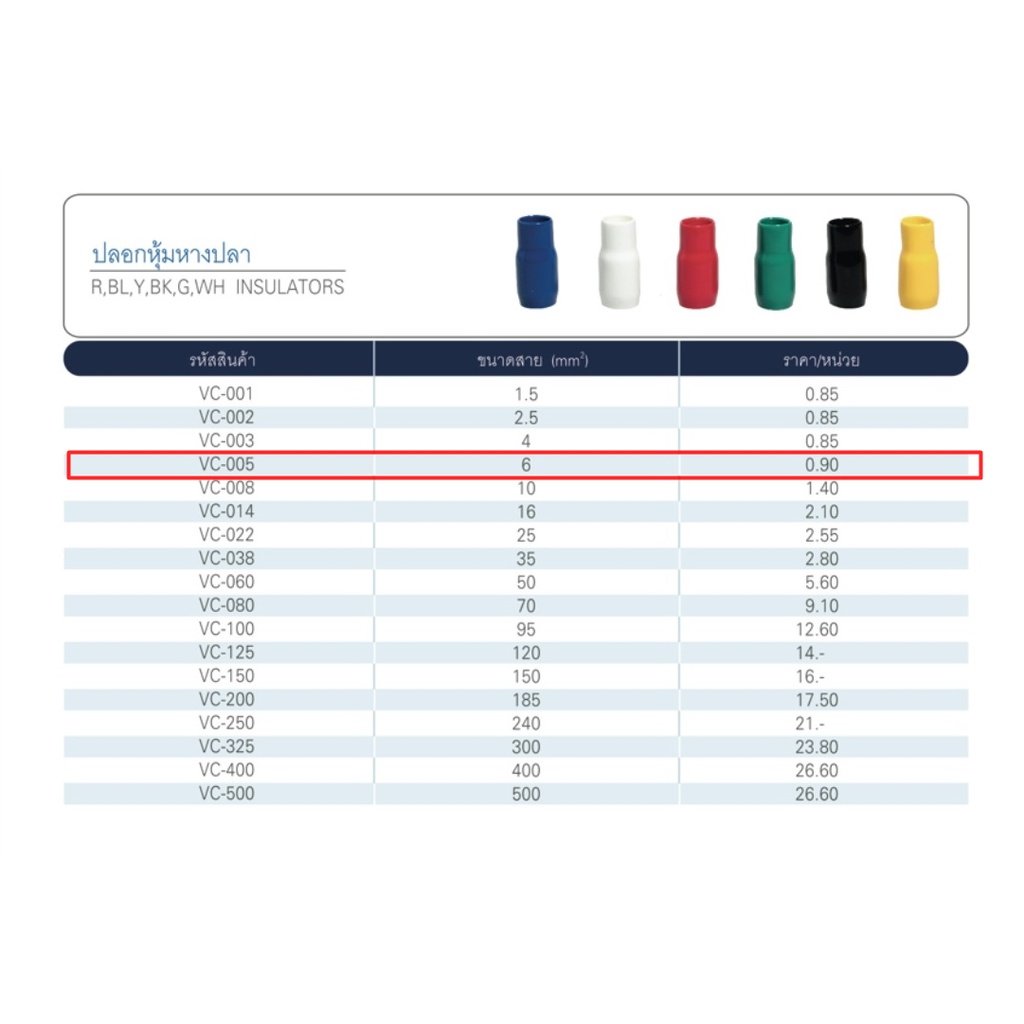 แพ็ค 10 ชิ้น)TLU ปลอกหุ้มหางปลา V-005(5.5) ใช้กับ หางปลา เบอร์ 6 (เลือกสี แดง/เหลือง/ขาว/น้ำเงิน/ดำ – V5 ขาว - 10 ชิ้น - Image 3