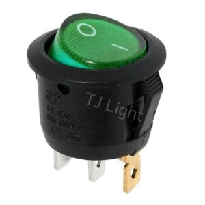 TJR สวิตซ์กระดก ไซส์มินิ กลม 20 มม. 3 ขา รุ่นมีไฟ ขนาด 6A 250V 10A 125V ร็อคเก็ต สวิตซ์ ON-OFF – เขียวมีไฟ-Rocket(G)