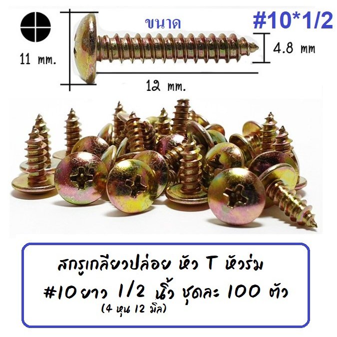 หัวร่ม STAR (แพ็ค 100 ตัว) สกรู เกลียวปล่อย หัวร่ม(แฉก) นูน ชุบรุ้ง เบอร์ 7*1/2 / 8 *1/2 / 10*1 – หัวร่ม #10*1/2 *100