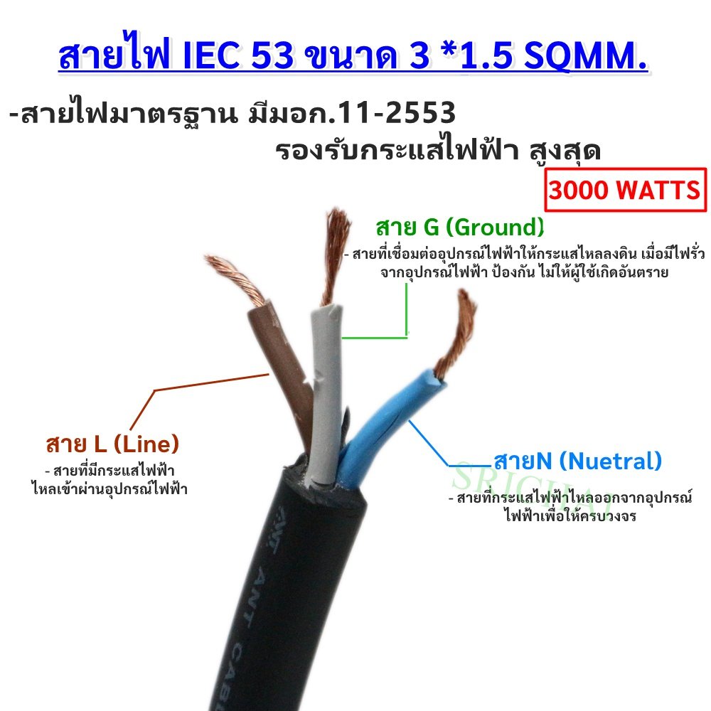 2-10 เมตร) JPS บล็อกยาง 2*4 นิ้ว สายไฟ มีกราวน์ VCT 3*1.5 sqmm และปลั๊กกราวน์คุ่ ปลั๊กพ่วง บล็อกยาง ปลัีกไฟสนาม – 3 เมตร - Image 3