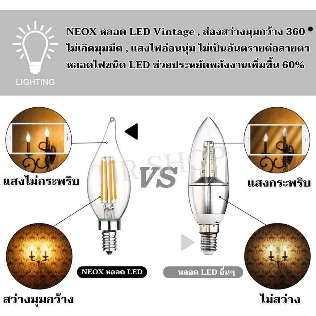 ðĨ āļŦāļĨāļāļāđāļ LED āļāļĢāļāđāļāļĨāļ§āđāļāļĩāļĒāļ āļāļāļāļāļąāļ§ 4W 6W āļāļąāđāļ§āđāļāļĨāļĩāļĒāļ§ E14 āđāļŠāļ Warm White 3000K / DayL ight 6000K LED Vintage â 4W āļāļāļāļāļąāļ§ Warm - Image 5