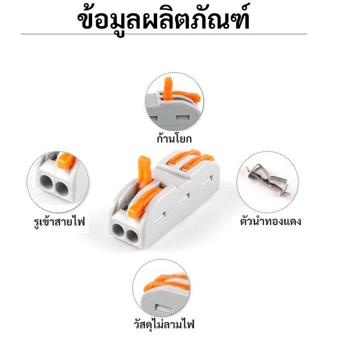ส่งจากไทย💥 กิ๊บ หนีบสายไฟ เข้า 3-10 32A 250V เทอร์มินอล ต่อสายไฟ ตัวเชื่อมสายไฟ ใช้ง่าย – เข้า 2 ช่อง - Image 6