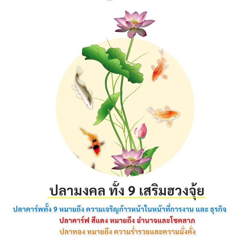 สติ๊กเกอร์ ลาย ปลาคาร์ฟ และ ปลาทอง 9 ตัว พร้อม ดอกบัว ขนาด 60 * 90 CM ตกแต่งห้องนอน ห้องนั่งเล่น - Image 2