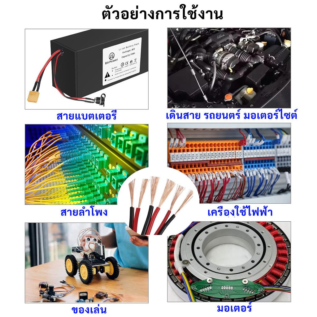 ตัดแบ่่ง 2-9 เมตร) สายไฟทองแดงหุ้มพีวีซี 20 AWG 14A รองรับแรงดัน 12V-300V กระแสไฟ สำหรับระบบสัญญาณและไฟฟ้า – 2*1,7 เมตร ตัดเศษ - Image 4