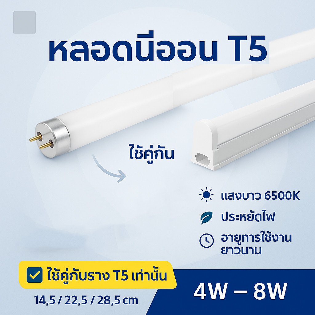 หลอดนีออน T5 4W 6W 8W แสงขาว Daylight 6500K หลอดฟลูออเรสเซนต์ T5 เปลี่ยนแทนหลอดเดิม สำหรับโคม T5 – 8W แสงขาว - Image 6