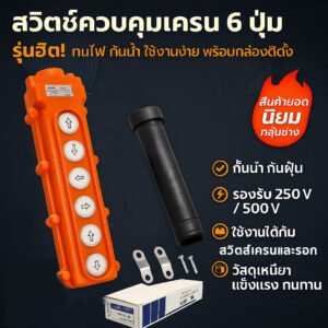 💥พร้อมส่ง💥 PTEN สวิตช์เครน และสวิทช์รอกไฟฟ้า 6 ปุ่ม ผ่านเมกเนติก 5A 250V รุ่น COB-63 กันน้ำ IP44