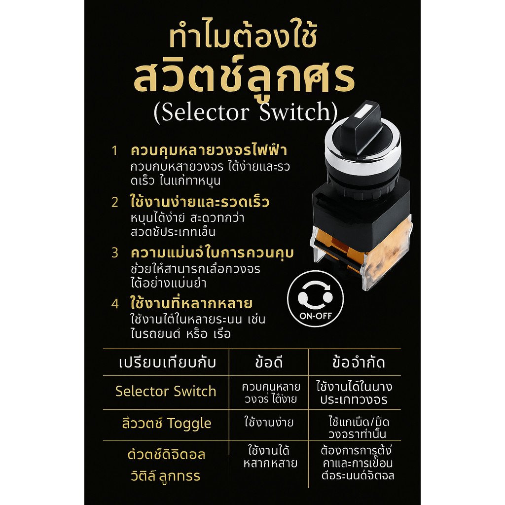 SC สวิตซ์ลูกศร 2 จังหวะ / 3 จังหวะ NO NC รุ่นประหยัด สีดำ ซีเล็คเตอร์สวิตซ์ (Selector Switch) - Image 7