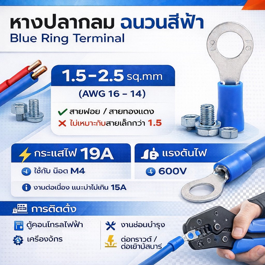 แพ็ค 100 ชิ้น) SALE หางปลา หัวกลมแบบกลมหุ้ม (RF) ใช้กับสายไฟ 1.5-2.5 Sqmm. 19A 600V สกรู M4 - Image 5