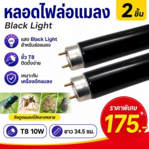 แพ็ค 2 ดวง) หลอดแบล็คไลท์ T8 10W แพ็ค 2 | Black Light UV ดักแมลง ตกแต่งร้าน คาเฟ่ ผับ บาร์ ห้องเกม