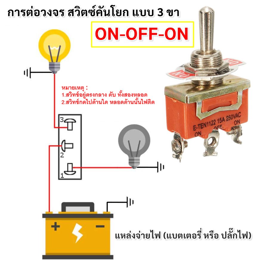 สวิตช์ก้านโยก Toggle Switch 2 ขา 3 ขา 6 ขา 15A 250V ON-OFF / ON-OFF-ON สวิตช์โยกตัวใหญ่ ขั้วขันน็อต งานไฟฟ้า งาน DIY – 2 ขา - Image 6
