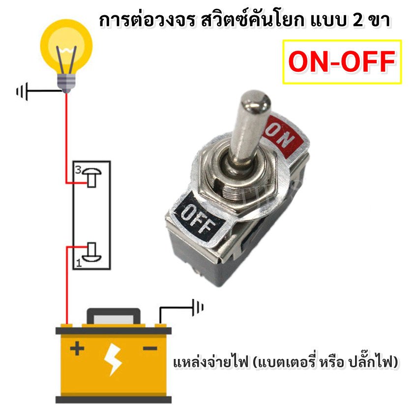 สวิตช์ก้านโยก Toggle Switch 2 ขา 3 ขา 6 ขา 15A 250V ON-OFF / ON-OFF-ON สวิตช์โยกตัวใหญ่ ขั้วขันน็อต งานไฟฟ้า งาน DIY – 2 ขา - Image 5