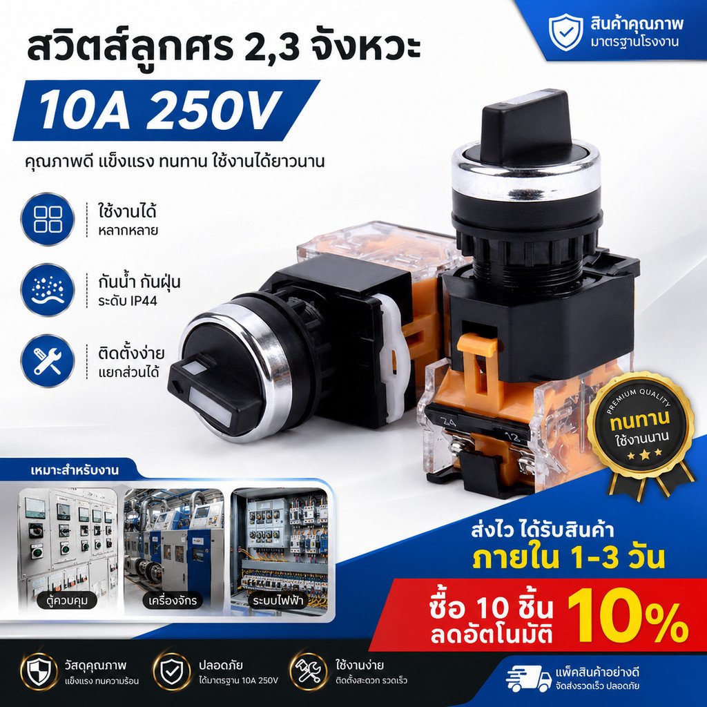 SC สวิตซ์ลูกศร 2 จังหวะ / 3 จังหวะ NO NC รุ่นประหยัด สีดำ ซีเล็คเตอร์สวิตซ์ (Selector Switch) - Image 2