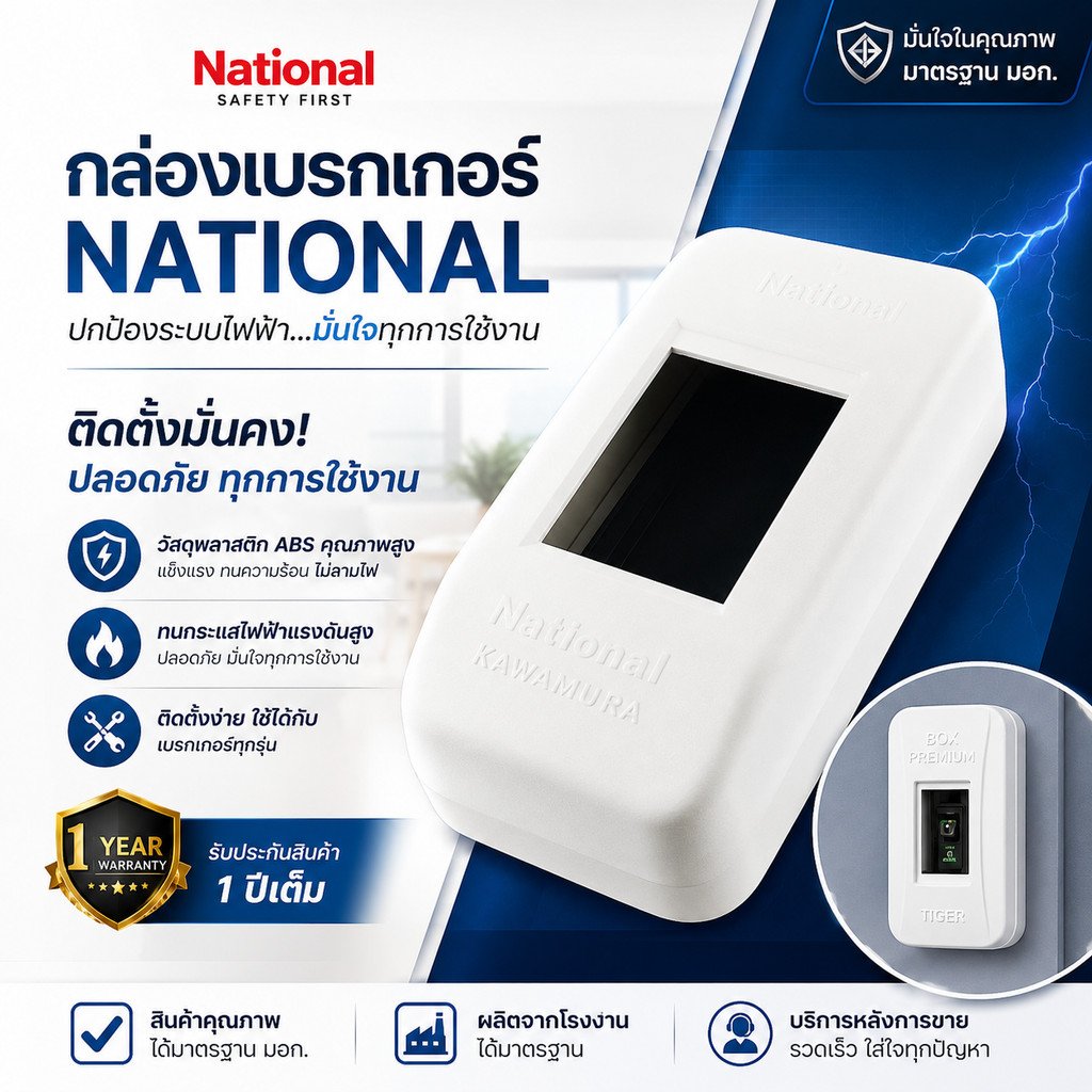 National กล่องเบรกเกอร์ 2P (ขนาด 2*4.7*1.3 นิ้ว) รุ่น Safety สีขาว