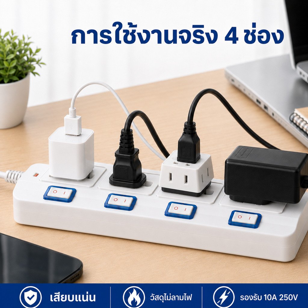 Matsukami ปลั๊กสามตาขาแบน 10A 250V ใช้ไฟฟ้ากระแสสลับ พลาสติกคุณภาพดีและ ทองเหลืองแท้ รองรับปลั๊กกลมและแบน - Image 5