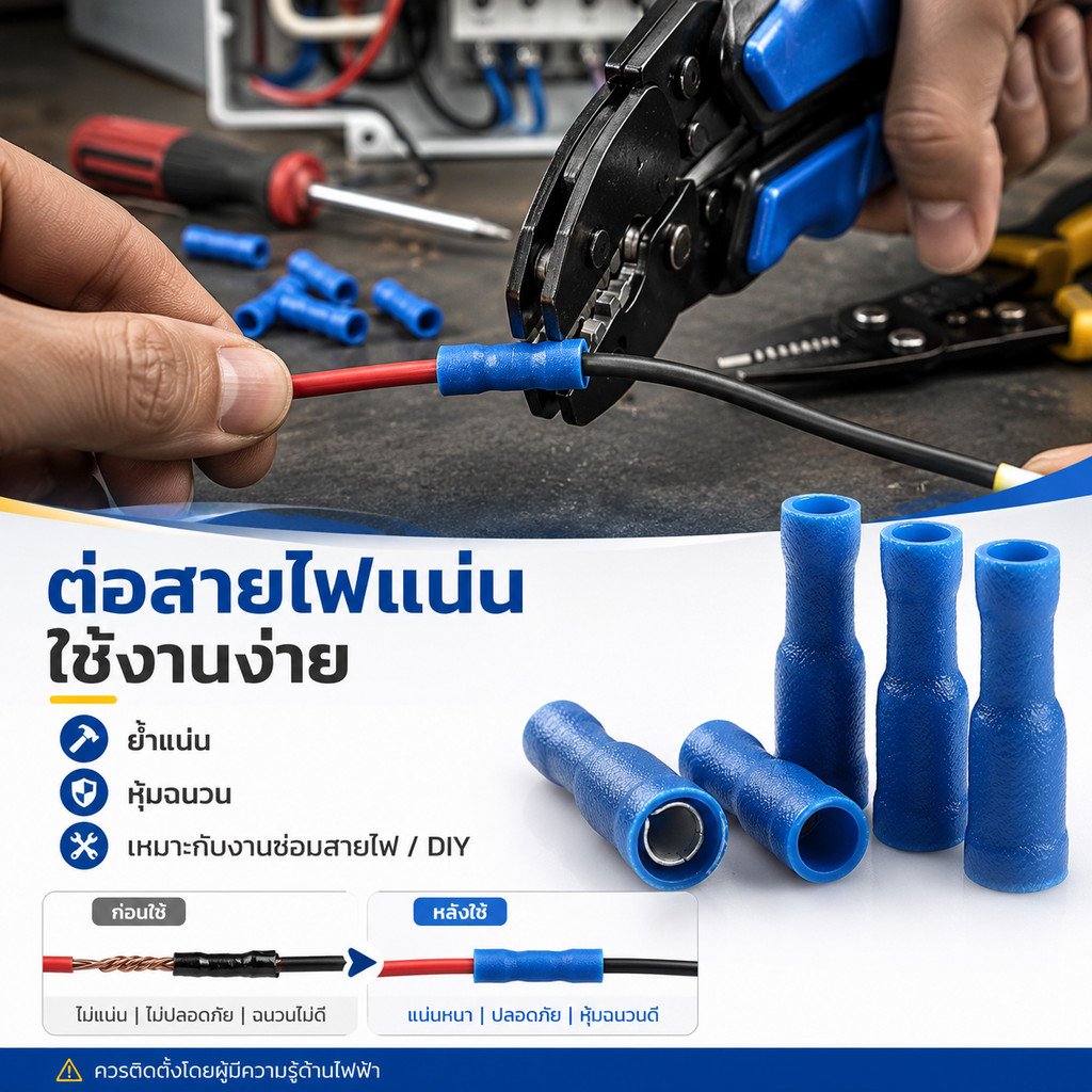 แพ็ค 10 ชิ้น) หางปลาตัวเมียเสียบ F2.5A TLUG สีฟ้า สำหรับสายไฟ 1.5-2.5 sq.mm Bullet Socket Terminal หุ้มฉนวน PVC - Image 5