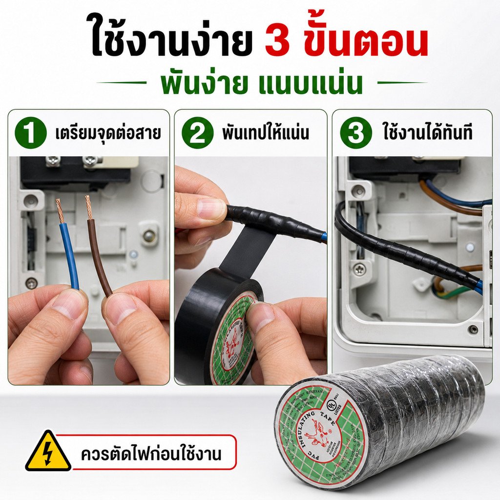 กวาง เทปพันสายไฟ PVC ตรากวาง สีดำ ม้วนใหญ่ 60 หลา 55 เมตร กว้าง 3/4 นิ้ว เทปไฟฟ้า เทปพันสายไฟ ทนแรงดัน 600V - Image 5