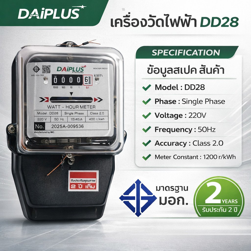 DAI-PLUS มิเตอร์ไฟฟ้า DD28 5(15)A 15(45)A มี มอก. มิเตอร์วัดค่าไฟ ห้องเช่า หอพัก บ้าน 1 เฟส 2 สาย 220V รับประกัน 2 ปี – 5/15A - Image 4