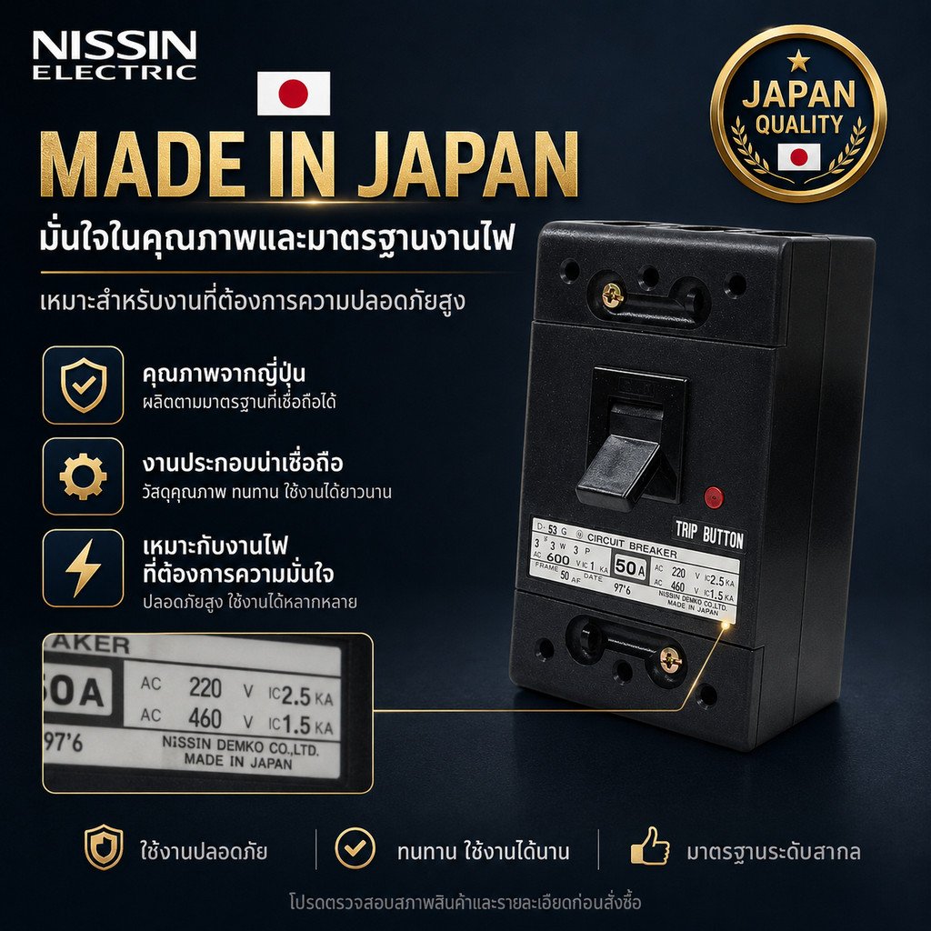 Nisshin Denko เบรกเกอร์ไฟฟ้า Circuit Breaker MCCB 2P 10A / 3P 40A / 3P 50A AC220/250V AC600V ผลิตในญี่ปุ่น – 3P 40A - Image 7