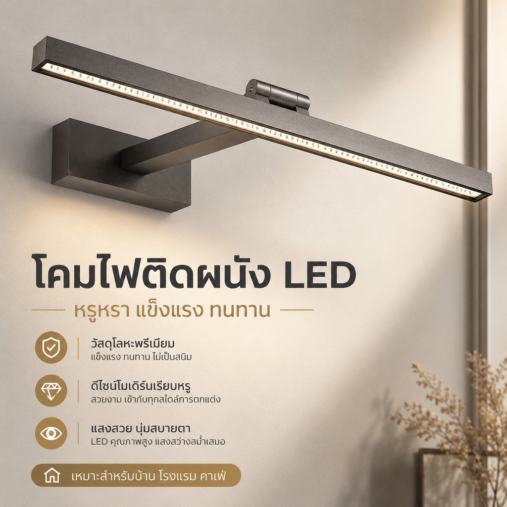 โคมไฟติดผนัง LED Nordic ปรับมุมได้ 330° 30cm เลือกได้ 3แสง แสงขาว ไฟกระจก ห้องน้ำ ห้องนอน Modern Wall Lamp – แสงวอล์ม - Image 4