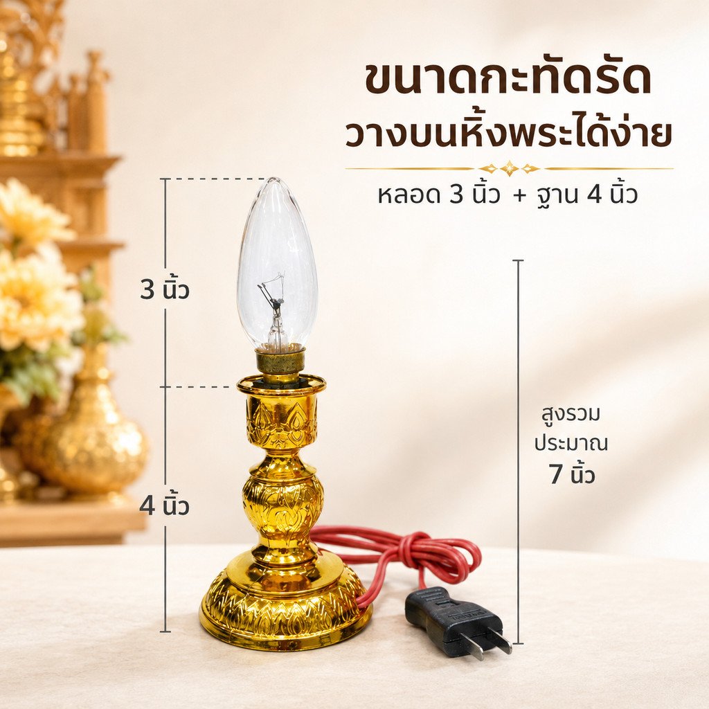 แพ็ค 2 ชิ้น)เชิงเทียนไฟฟ้า 10W B15 พร้อมหลอดจำปาใส สายไฟยาว 1 เมตร ใช้ไฟบ้าน 220V โคมไฟเทียนไฟฟ้า หิ้งพระ ไหว้พระ บูชา - Image 7