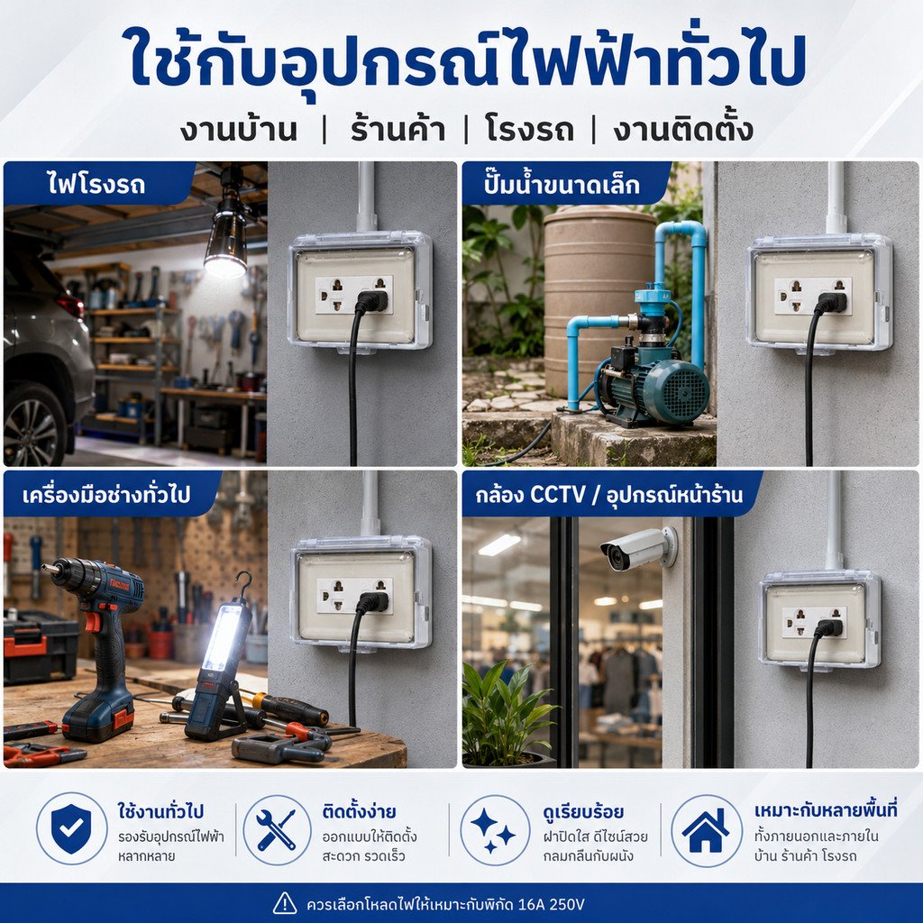 Nasaki ชุด กล่องกันน้ำ ฝาใส พร้อมฝา 2 ช่อง และ ปลั๊กกราวน์คู่ กันฝน กันฝุ่น ใช้งานภายนอกได้ – 1สวิตส์ - Image 5