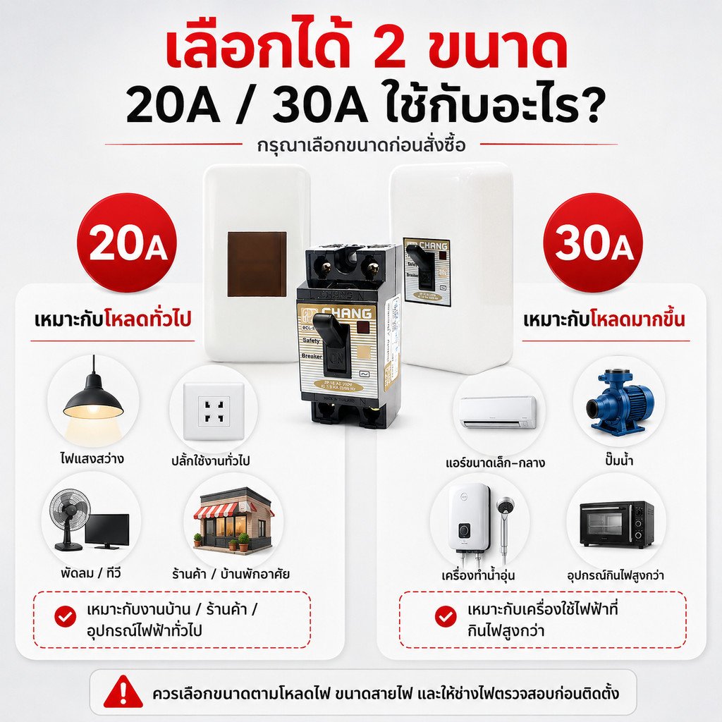 Chang ชุด กล่องเบรกเกอร์ พร้อม เบรกเกอร์มีไฟ สถานะสัญญาณ 2P 20A / 30A มีอุปกรณ์ยึด ติดตั้งง่าย - Image 7