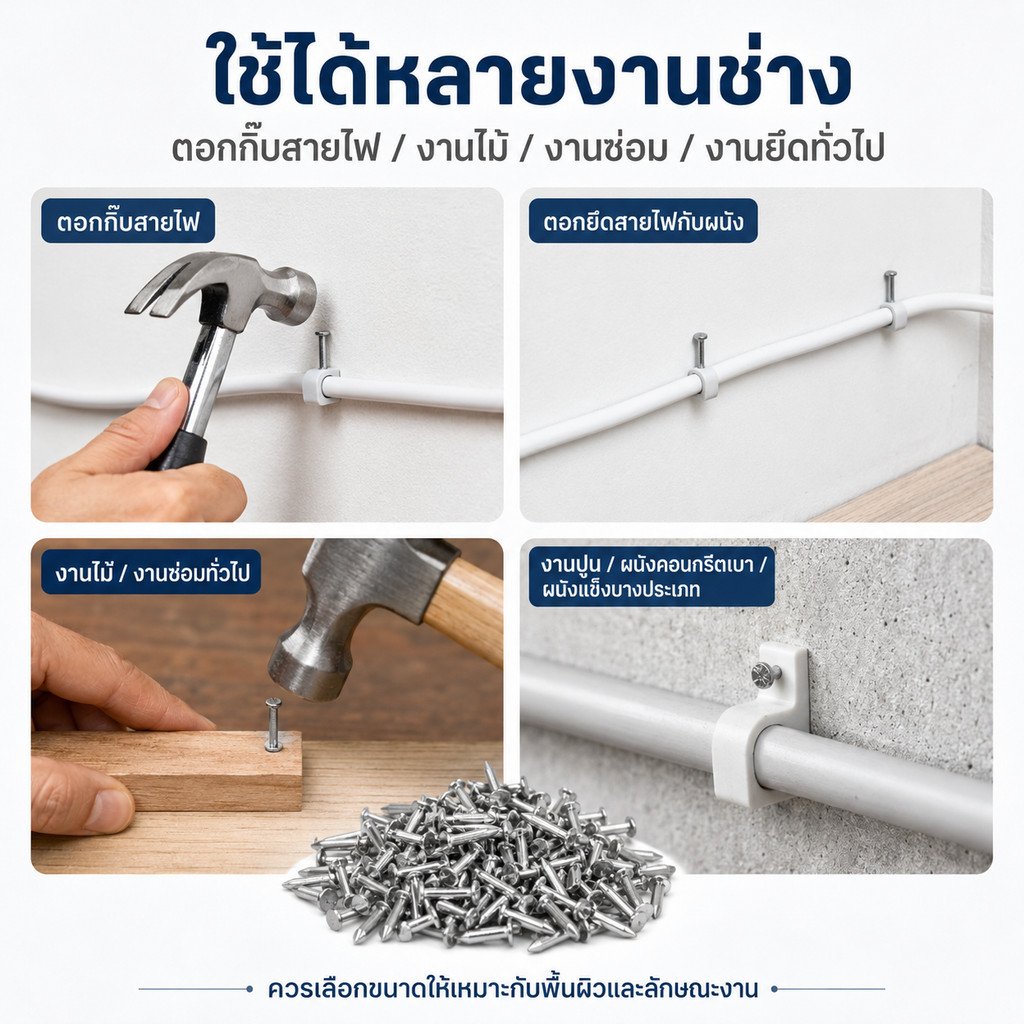 แพ็ค 1 ขีด) Ship ตะปู ตอกสายไฟ ขนาด 2 หุน 3 หุน(3/8 นิ้ว) เบอร์ 16 ตะปู ตีกิ๊บ ใช้กับ สำหรับ เดินสายไฟ - Image 4