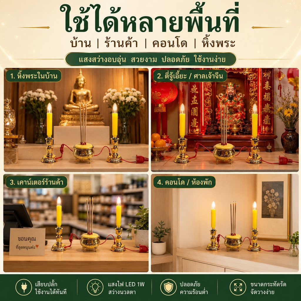 Superlamp (แพ็ค 2 ชิ้น) ชุด เชิงเทียน ไฟฟ้า ขั้วเขี้ยว B15 พร้อม เทียน ยาว เหลือง 15W 220V - Image 5