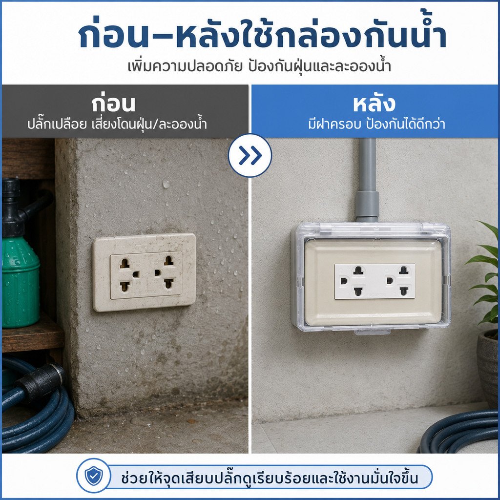 Nasaki ชุด กล่องกันน้ำ ฝาใส พร้อมฝา 2 ช่อง และ ปลั๊กกราวน์คู่ กันฝน กันฝุ่น ใช้งานภายนอกได้ – 1สวิตส์ - Image 9