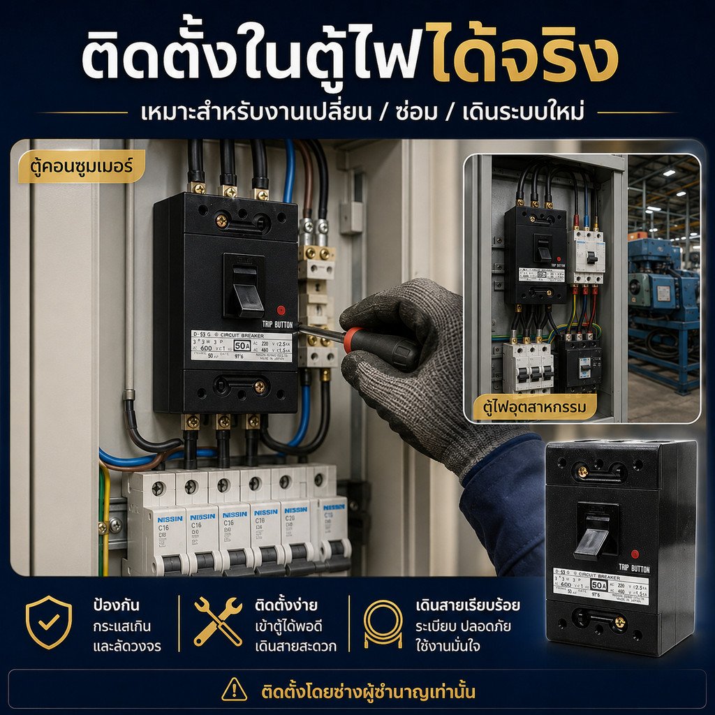 Nisshin Denko เบรกเกอร์ไฟฟ้า Circuit Breaker MCCB 2P 10A / 3P 40A / 3P 50A AC220/250V AC600V ผลิตในญี่ปุ่น – 3P 40A - Image 6