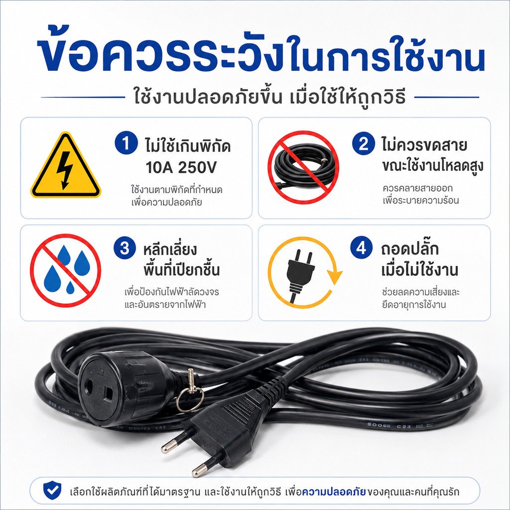 ชุดสายไฟพ่วง เต้ารับ 2 ขา 10A สายยาว 2-10 เมตร VKF 2*0.5 Sqmm ปลั๊กพ่วงไฟบ้าน – 2 เมตร - Image 8