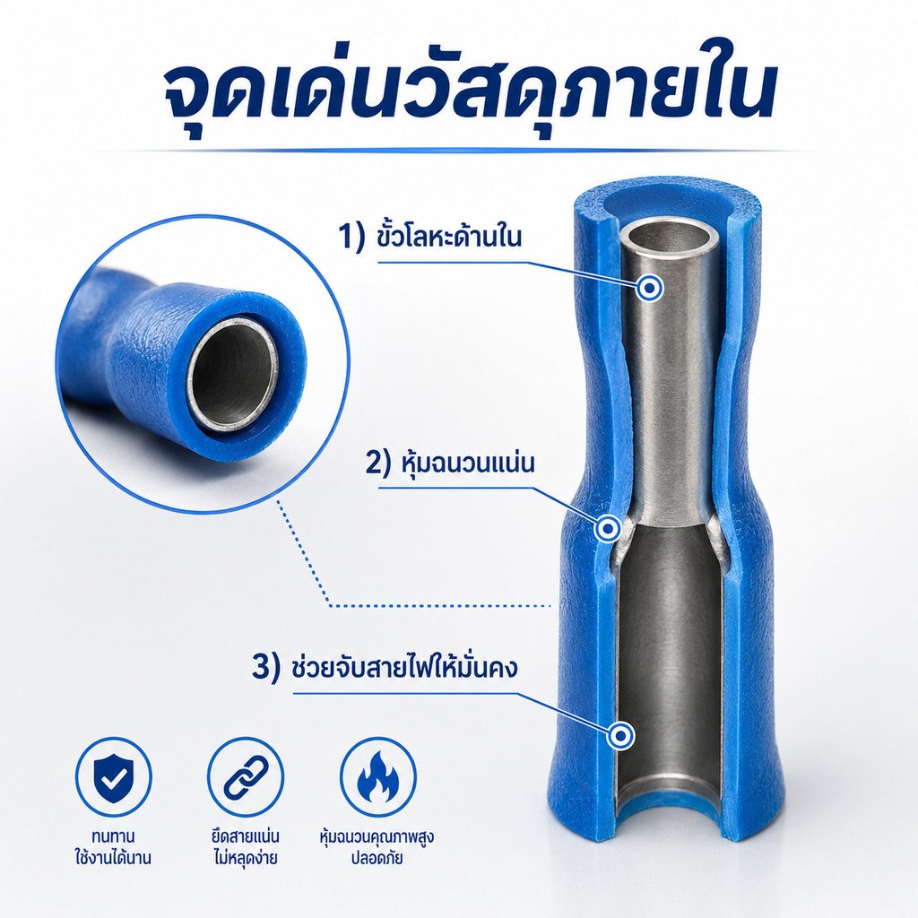 แพ็ค 10 ชิ้น) หางปลาตัวเมียเสียบ F2.5A TLUG สีฟ้า สำหรับสายไฟ 1.5-2.5 sq.mm Bullet Socket Terminal หุ้มฉนวน PVC - Image 3
