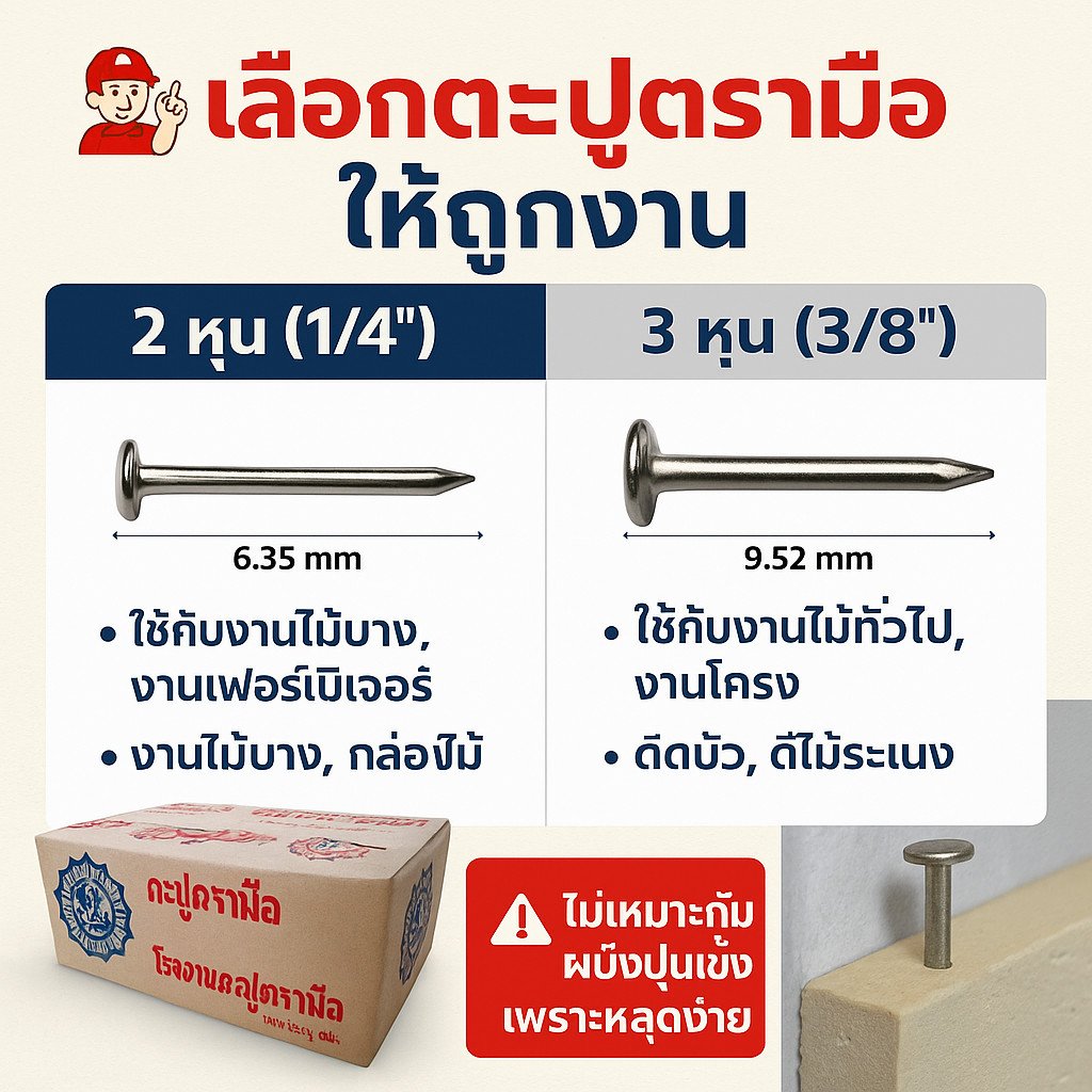 แพ็ค 1 ขีด) Ship ตะปู ตอกสายไฟ ขนาด 2 หุน 3 หุน(3/8 นิ้ว) เบอร์ 16 ตะปู ตีกิ๊บ ใช้กับ สำหรับ เดินสายไฟ - Image 2