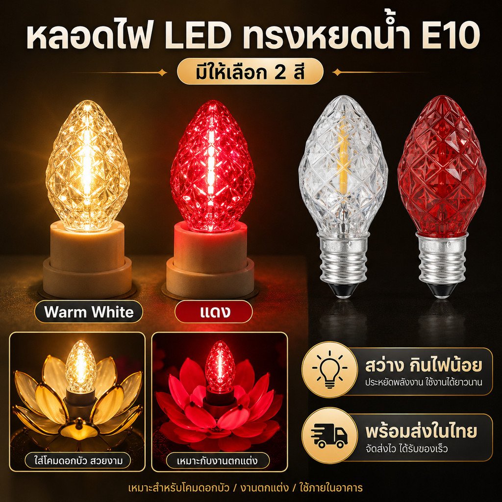 1 ดวง) Zeazon หลอดจำปา LED คริสตัล ใส 1W 220V เกลียว E12 เลือกแสง หลอด ตี่จูเอี๊ยะ หลอด ศาลเจ้า