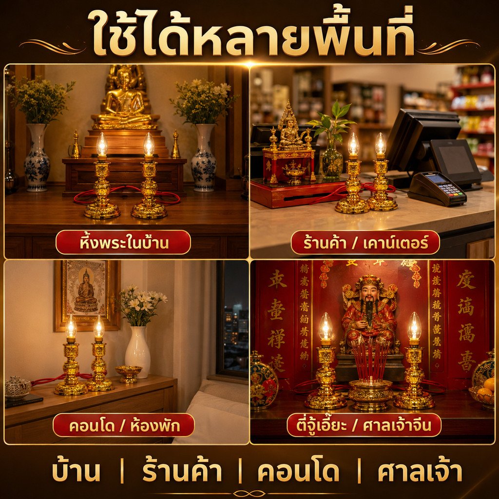 แพ็ค 2 ชิ้น)เชิงเทียนไฟฟ้า 10W B15 พร้อมหลอดจำปาใส สายไฟยาว 1 เมตร ใช้ไฟบ้าน 220V โคมไฟเทียนไฟฟ้า หิ้งพระ ไหว้พระ บูชา - Image 5