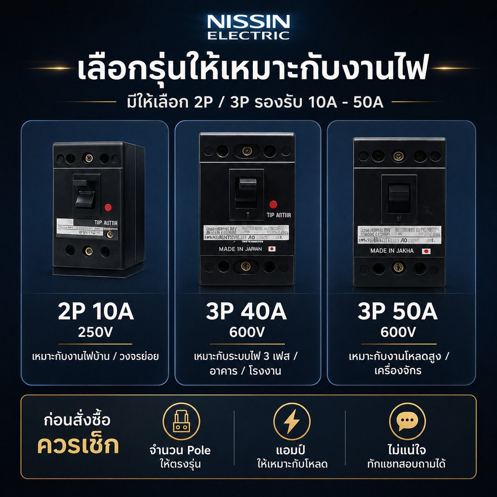Nisshin Denko เบรกเกอร์ไฟฟ้า Circuit Breaker MCCB 2P 10A / 3P 40A / 3P 50A AC220/250V AC600V ผลิตในญี่ปุ่น – 3P 40A - Image 5