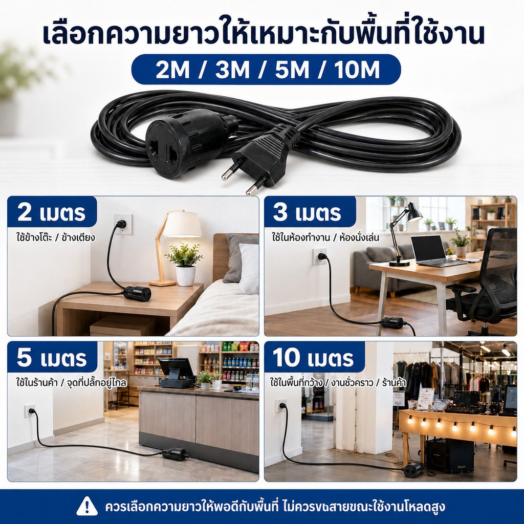 ชุดสายไฟพ่วง เต้ารับ 2 ขา 10A สายยาว 2-10 เมตร VKF 2*0.5 Sqmm ปลั๊กพ่วงไฟบ้าน – 2 เมตร - Image 4
