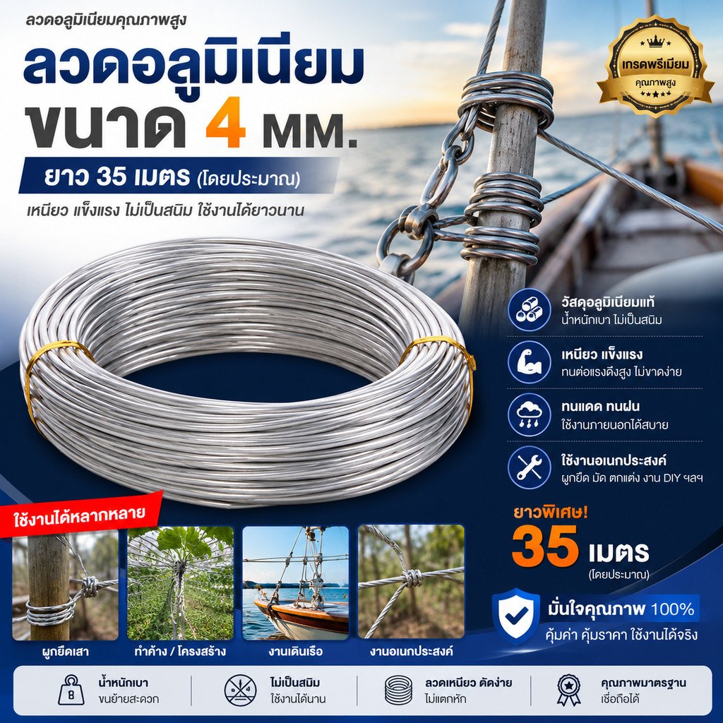 1 กิโลกรัม ) Ship ลวดอลูมิเนียมกลม ขนาด 4 mm สำหรับ งานไฟฟ้า มัดลูกถ้วย แร็คช่อง งานศิลปะ รัดชิ้นงาน