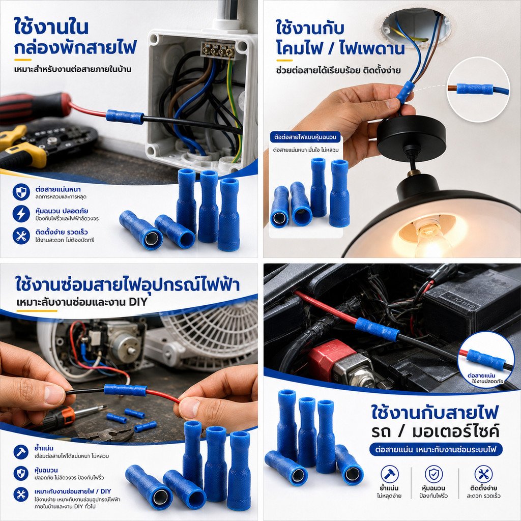 แพ็ค 10 ชิ้น) หางปลาตัวเมียเสียบ F2.5A TLUG สีฟ้า สำหรับสายไฟ 1.5-2.5 sq.mm Bullet Socket Terminal หุ้มฉนวน PVC - Image 7