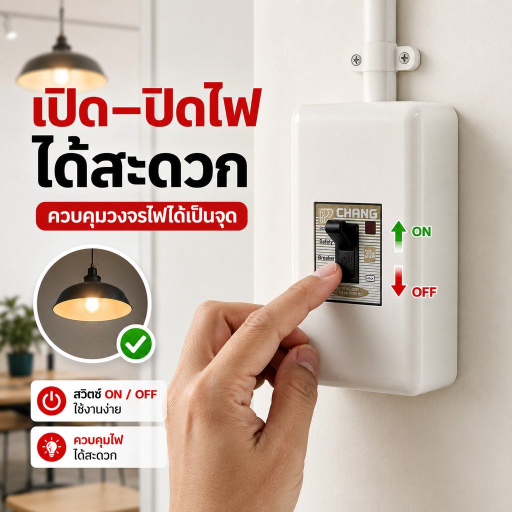 Chang ชุด กล่องเบรกเกอร์ พร้อม เบรกเกอร์มีไฟ สถานะสัญญาณ 2P 20A / 30A มีอุปกรณ์ยึด ติดตั้งง่าย - Image 4