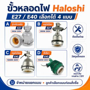 Haloshi ขั้วหลอดไฟ E27 E40 ขั้วห้อยโคมไฟ ขั้วตุ๊กตา รุ่นประหยัด อลูมิเนียม สีเขียว เลือกแบบได้ A B C D สำหรับงานช่าง – ตุ๊กตา E27 ประหยัด,1 ชิ้น