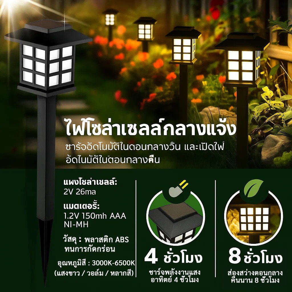 โคมไฟ Solar Cell 15 นิ้ว กันน้ำ IP65 สไตล์ ญี่ปุ่น เลือกแสงได้ โคมทางเดิน ตกแต่ง สวน สนามหญ้า ทางเข้า - Image 2