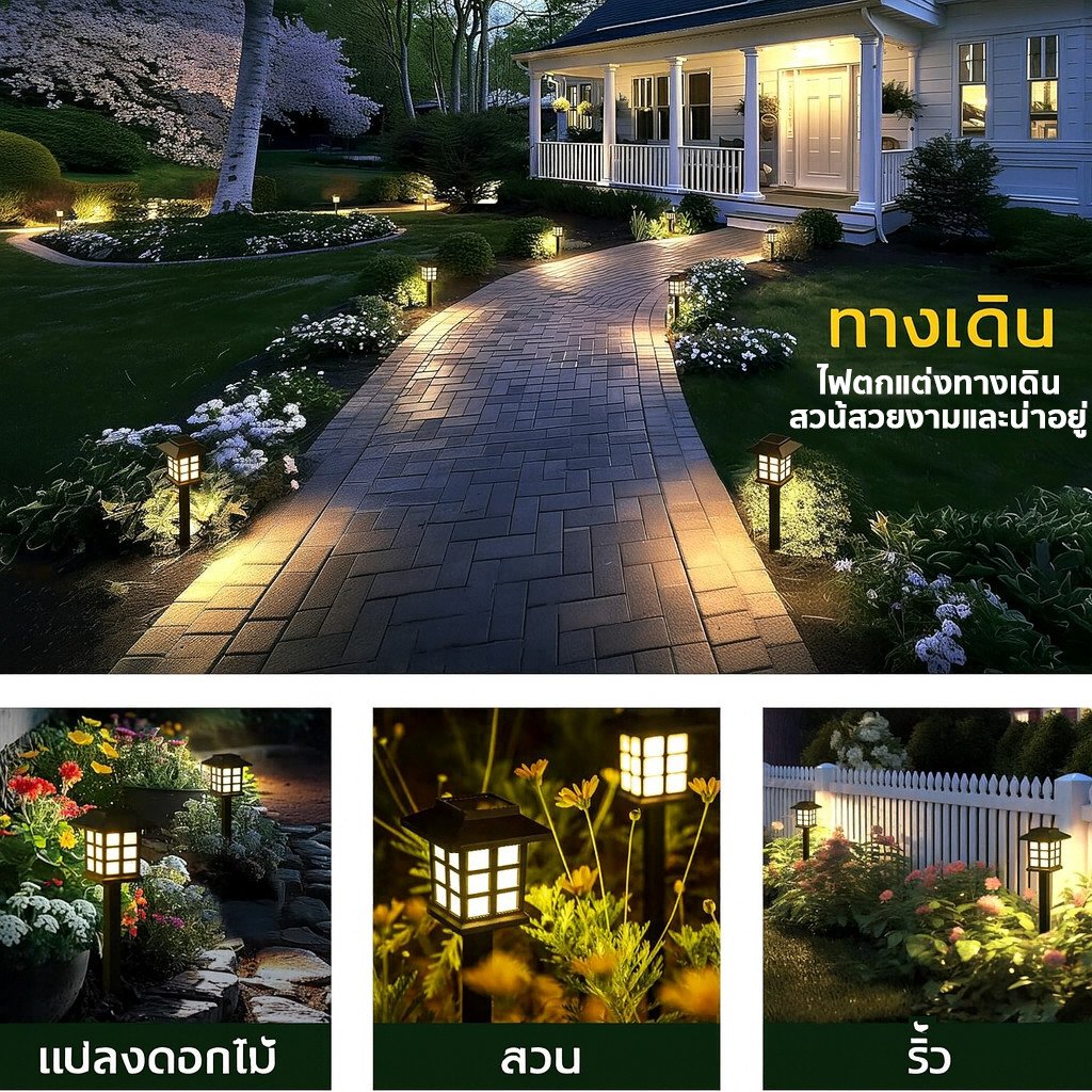 โคมไฟ Solar Cell 15 นิ้ว กันน้ำ IP65 สไตล์ ญี่ปุ่น เลือกแสงได้ โคมทางเดิน ตกแต่ง สวน สนามหญ้า ทางเข้า - Image 6