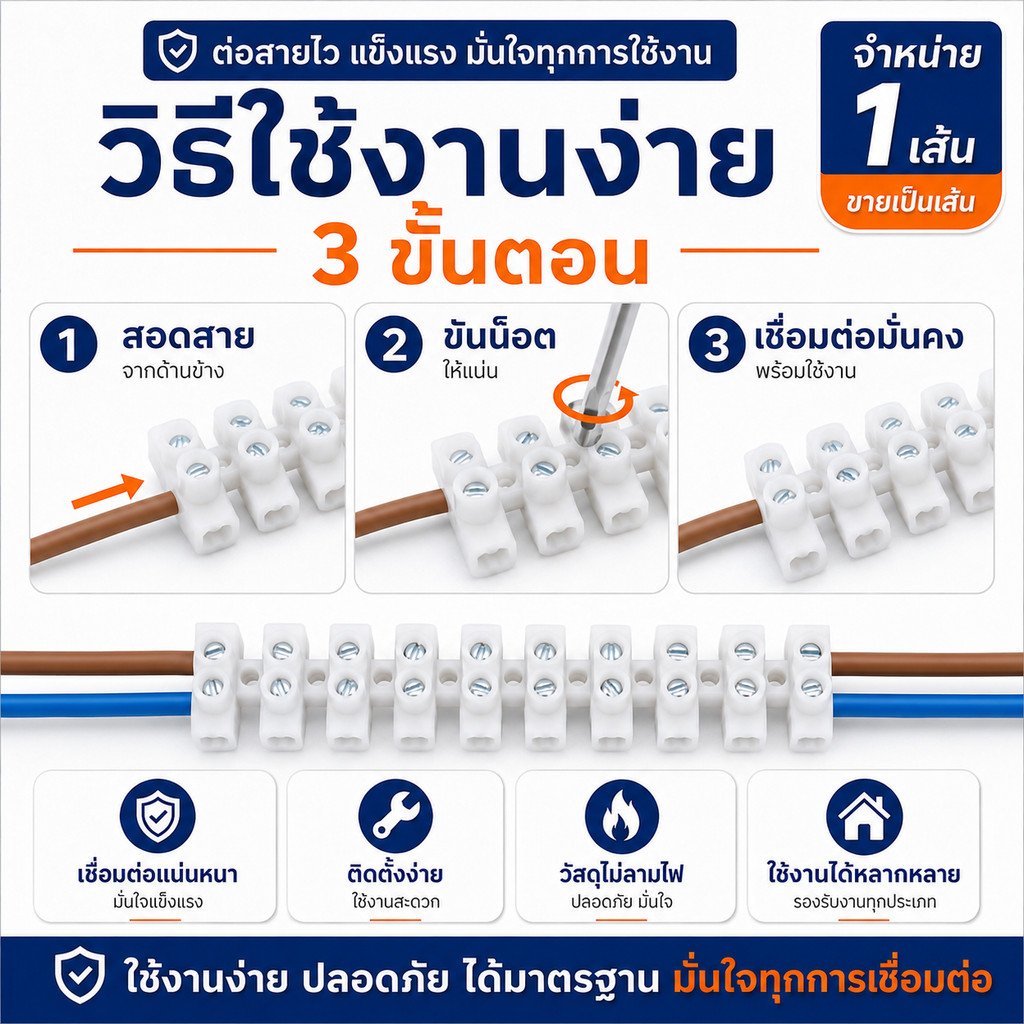 Haloshi SLW เต้าต่อสายไฟ Nylon 6,6 ทนความร้อน ไม่เปราะ 3A 6A 10A 20A 30A แบบบางและหนา ใช้งานง่าย แข็งแรง เห – 6A มาตรฐาน - Image 5