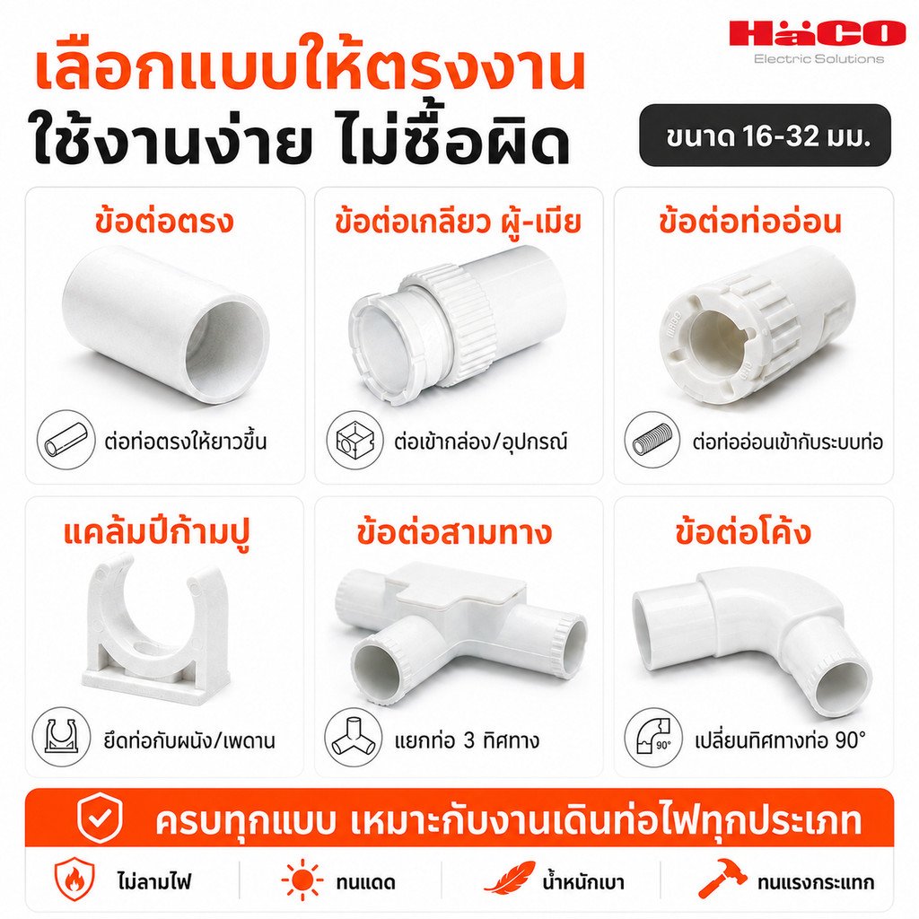 HACO ข้อต่อท่อรางไฟ PVC ครบทุกแบบ 16-32 มม. ตรง โค้ง สามทาง ทนความร้อน ไม่ลามไฟ สำหรับร้อยสายไฟในบ้านและโรงงาน" – ข้อต่อตรง 25 มม.,1 ชิ้น - Image 5