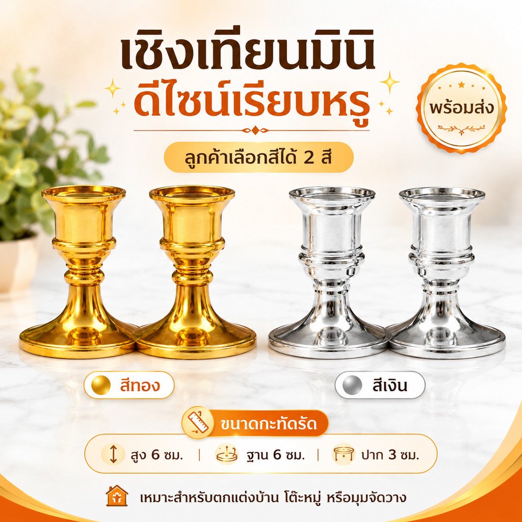 เทียนไฟฟ้าใส่ถ่าน แพ็คคู่ 2 ชิ้น เทียน LED ทรงสูง ฐานทอง แสงวอร์ม เทียนไหว้พระ เทียนปลอม ตกแต่งบ้าน ขนาด 24.5 ซม. - Image 2
