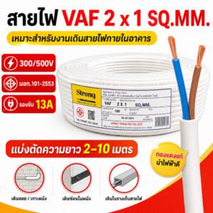 2-10 เมตร) STR สายไฟ VAF 2*1 Sqmm 13A 300/500V สำหรับ ติดตั้ง เดินสาย อาคาร งานทั่วไป สาย ทองแดง – 10 เมตร