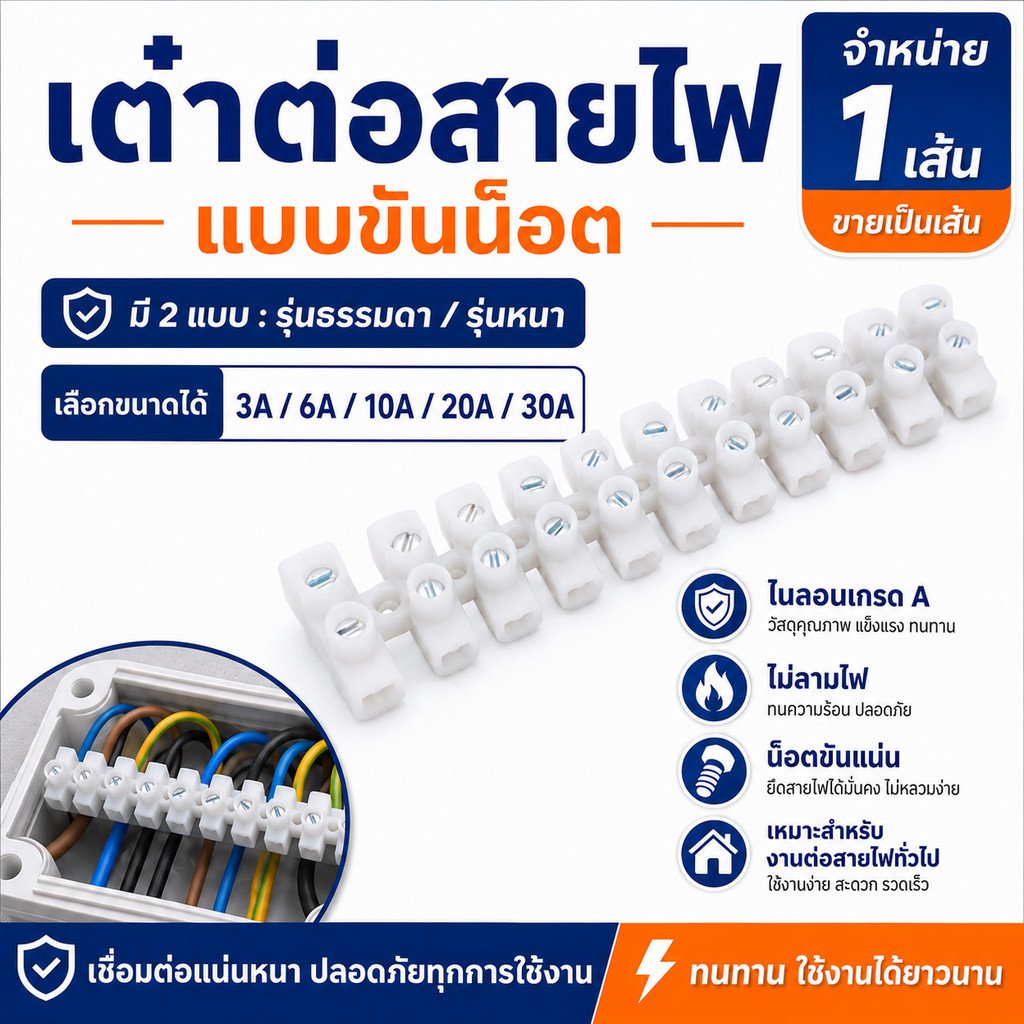 Haloshi SLW เต้าต่อสายไฟ Nylon 6,6 ทนความร้อน ไม่เปราะ 3A 6A 10A 20A 30A แบบบางและหนา ใช้งานง่าย แข็งแรง เห – 6A มาตรฐาน - Image 2