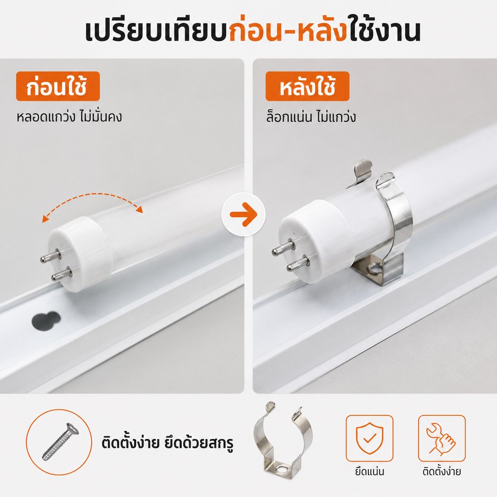 คลิปยึดหลอด T8 กิ๊บล็อกหลอดไฟ แบบโลหะ สำหรับหลอดขนาด 25 มม. รูยึด 4.1 มม. อะไหล่รางไฟ LED Tube หลอดนีออน - Image 6