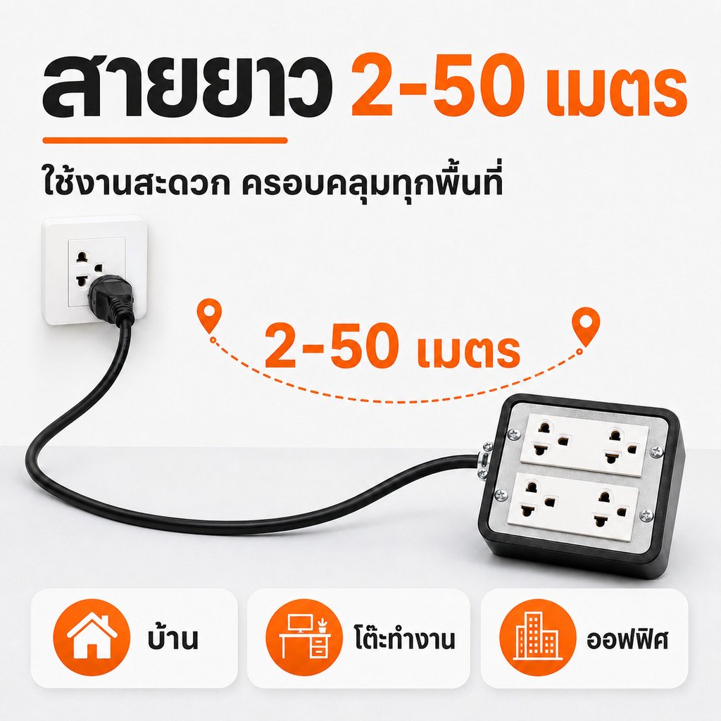 2-10 เมตร) JPS บล็อกยางประกอบ 4*4 พ่วงสาย 2*1.5 sqmm ปลั๊กไฟสนาม ปลั๊กกราวน์คุ่ ปลั๊กพ่วง บล็อกยาง ใช้งานได้ทุกที่ – 2 เมตร - Image 6